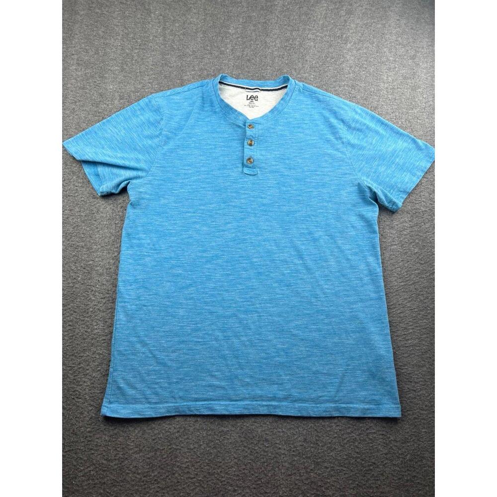 Lee Men's Blue Short Sleeve Henley‎ Shirt Size Large